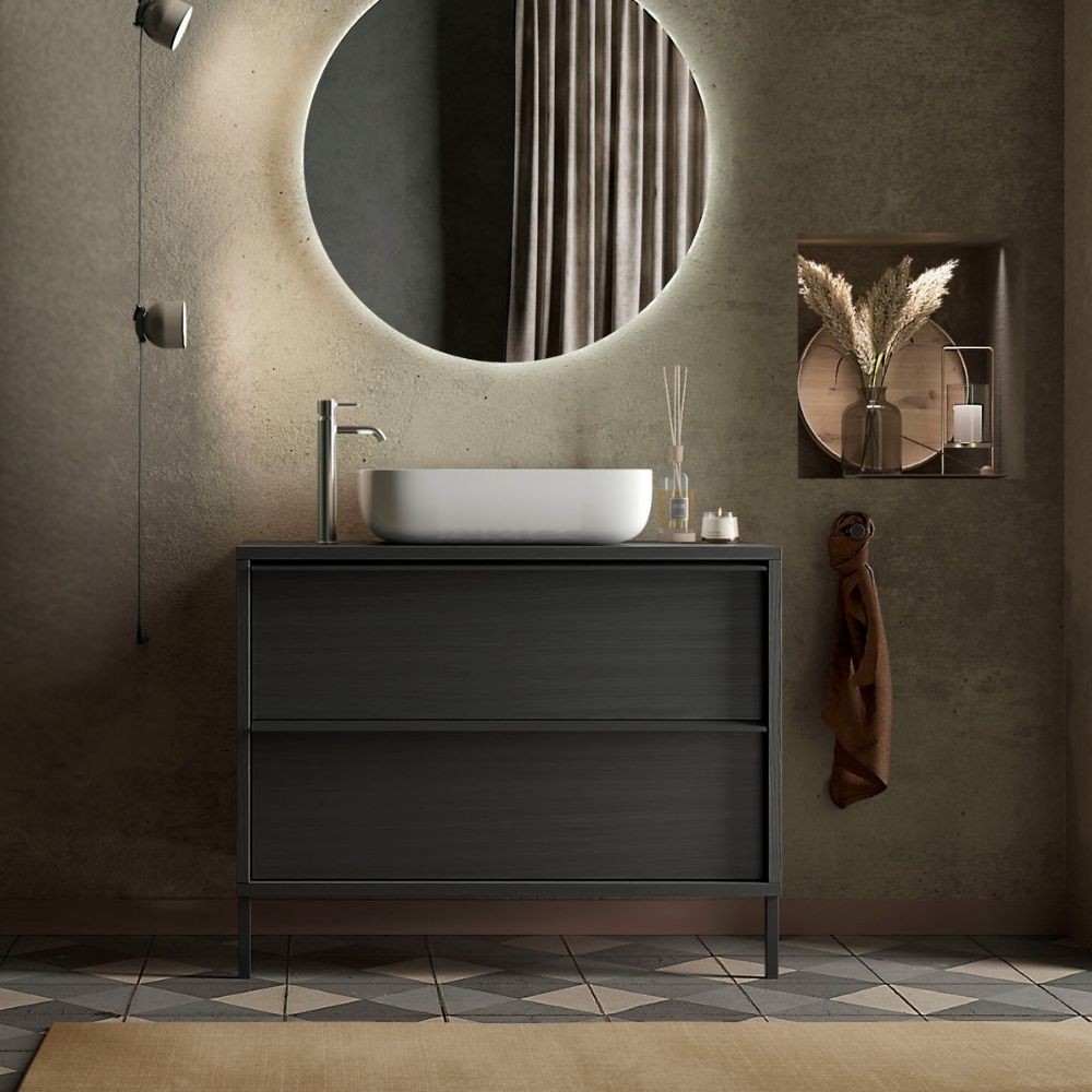foto del prodotto mobile bagno 2 cassetti adam79 colore nero frassinato 79x43x78h