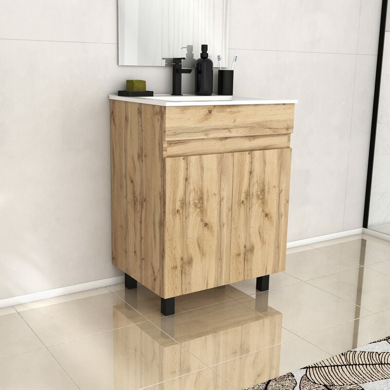 foto del prodotto mobile bagno 60cm 2 anterovere naturale lavabo ceramica bianca timber 60