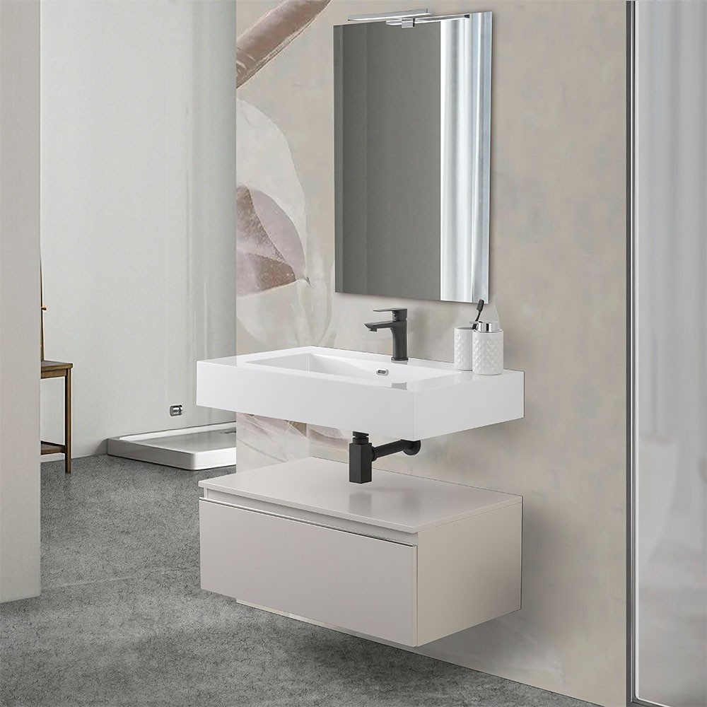 foto del prodotto mobile bagno 80 cm grigio perla con lavabo sospeso e specchio iside