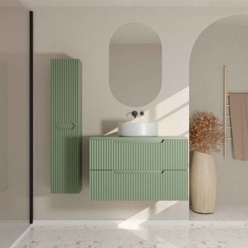 foto del prodotto mobile bagno 80 e colonna leon verde oliva frontali ondulati lavabo 36cm