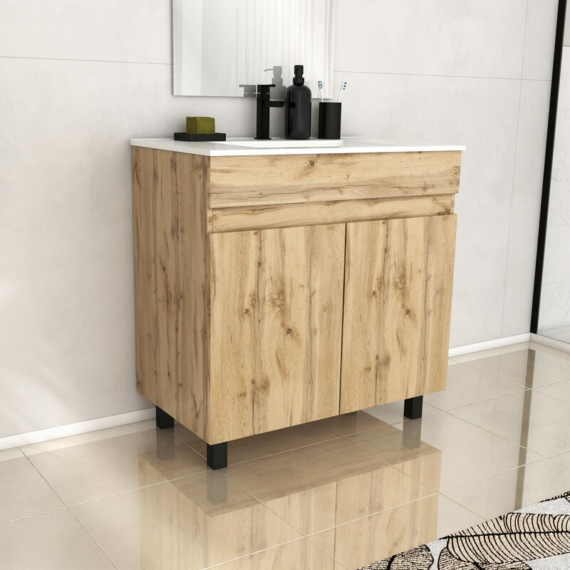 foto del prodotto mobile bagno 80cm 2 anterovere naturale lavabo ceramica bianca timber 80