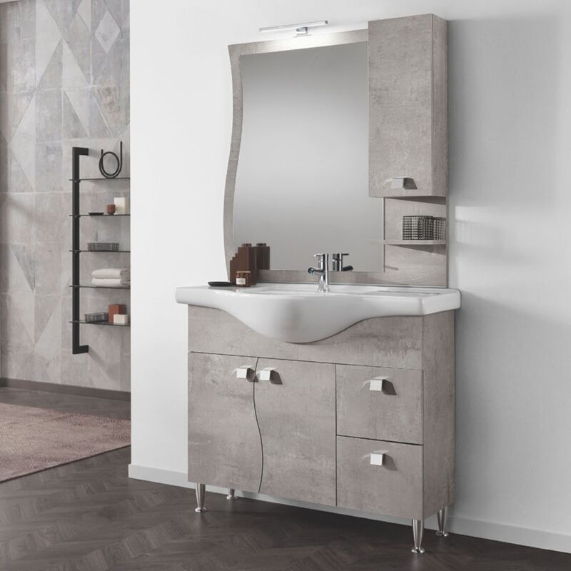 foto del prodotto mobile bagno 85 cm cemento chiaro 2 ante e cassetti onda