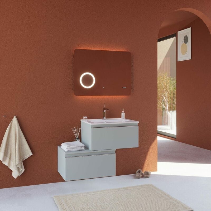 foto del prodotto mobile bagno 90cm grigio chiaro con cassetto decentrato specchio led seattle