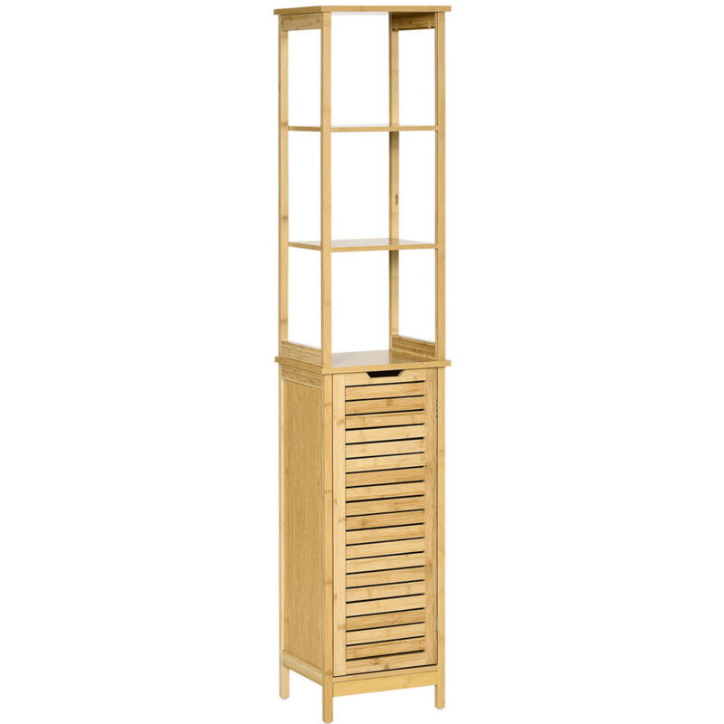 foto del prodotto mobile bagno a 3 ripiani e credenza design a doghe 34x30x173cm legno naturale