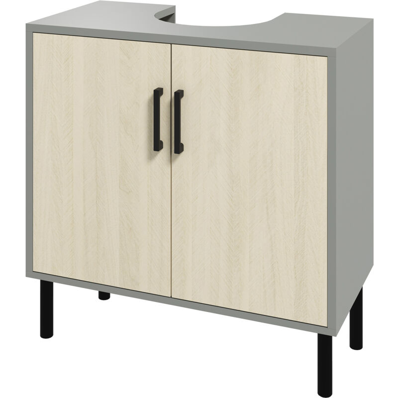 foto del prodotto mobile bagno a doppia anta con ripiano sotto lavabo 60x30x60cm kleankin