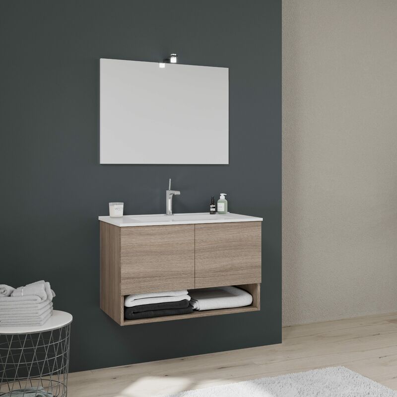 foto del prodotto mobile bagno a parete in quercia naturale da 80 cm con ante venezia