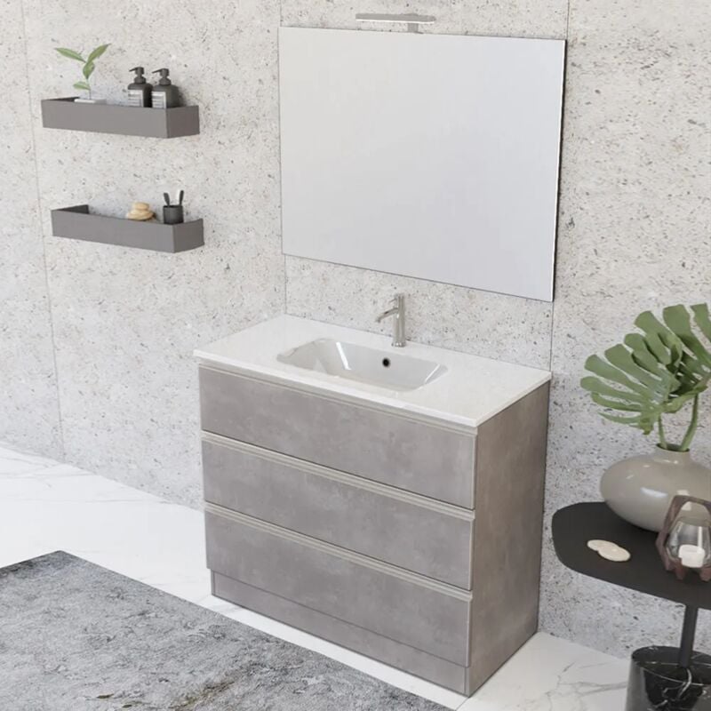 foto del prodotto mobile bagno a terra 100 cm master grigio con lavabo e specchio