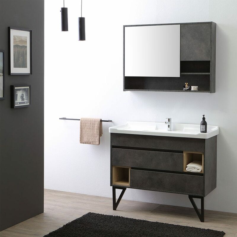 foto del prodotto mobile bagno a terra 101cm con lavabo stile industrial specchio vienna