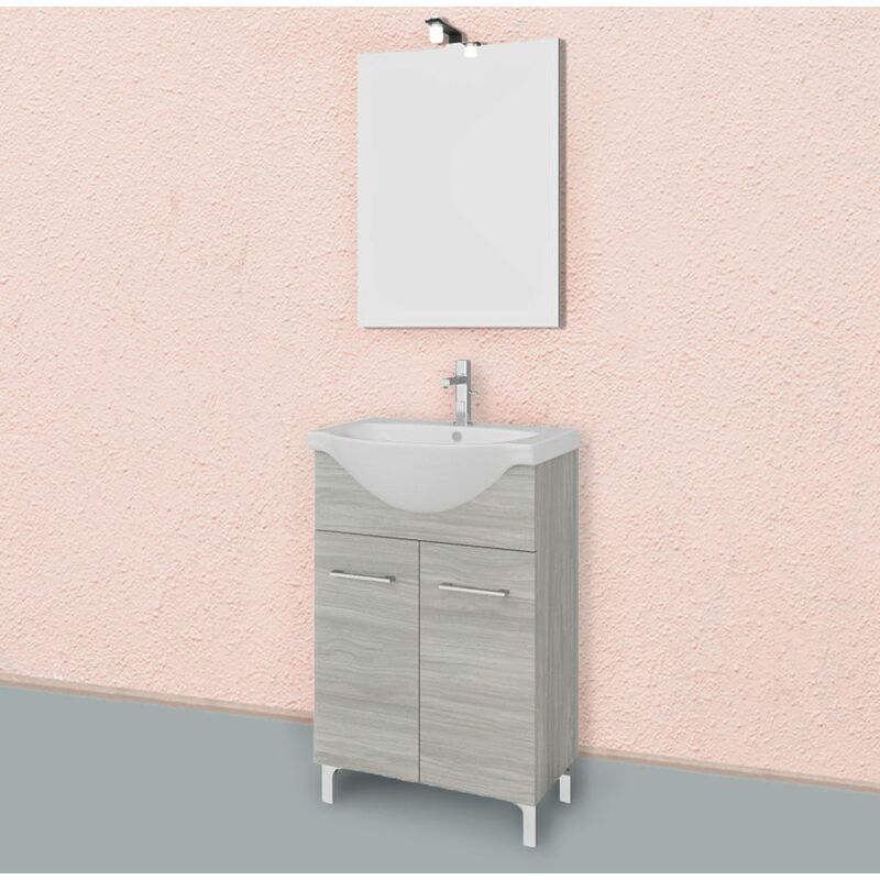 foto del prodotto mobile bagno a terra 55cm 2 ante rovere grigio, lavabo e specchio rimini