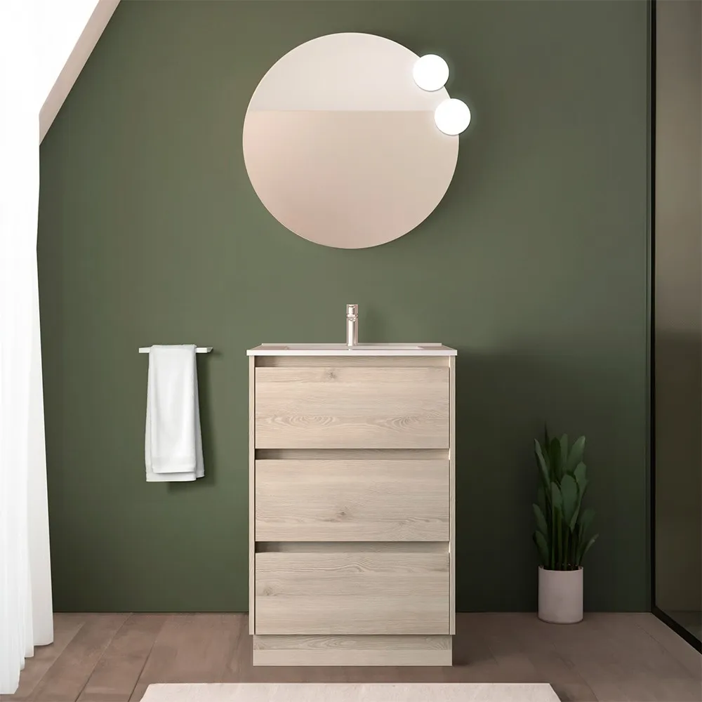 foto del prodotto mobile bagno a terra 60 cm rovere bali con specchio e lavabo gaya