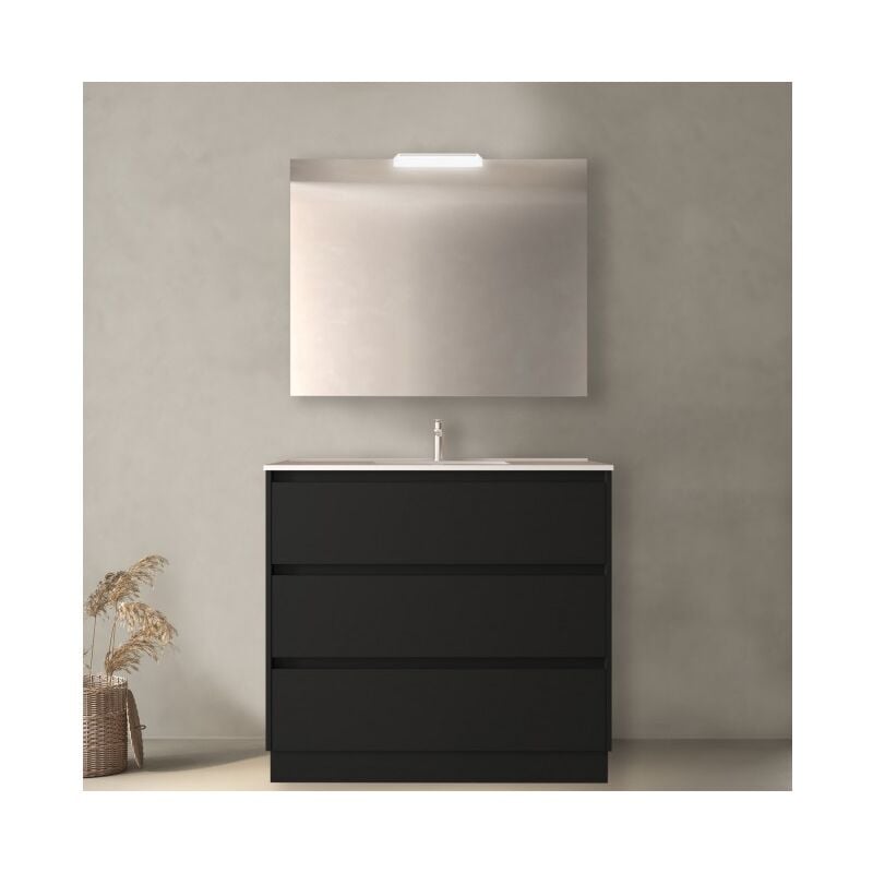 foto del prodotto mobile bagno a terra 80 cm 3 cassetti nero satinato con lavabo ad incasso nova standard