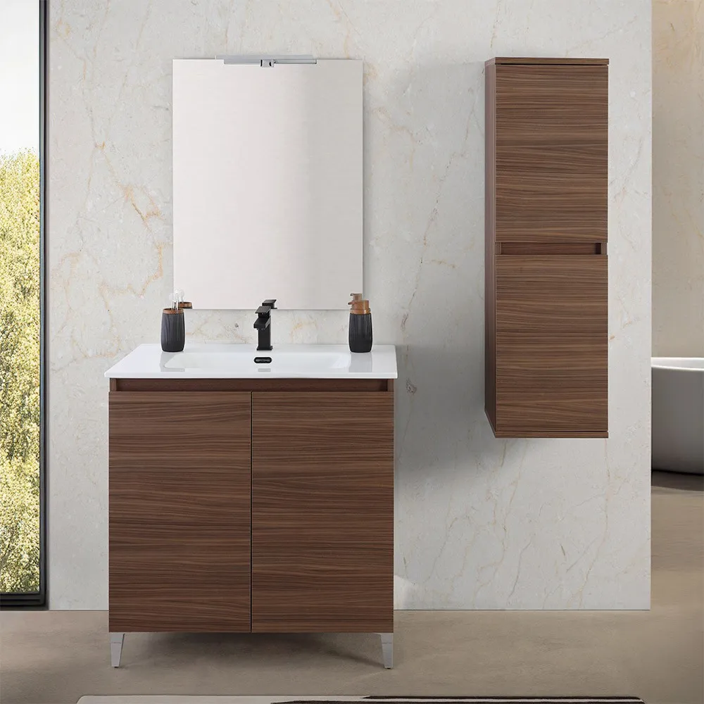 foto del prodotto mobile bagno a terra 80 cm noce canaletto con 2 ante soft-close kleo