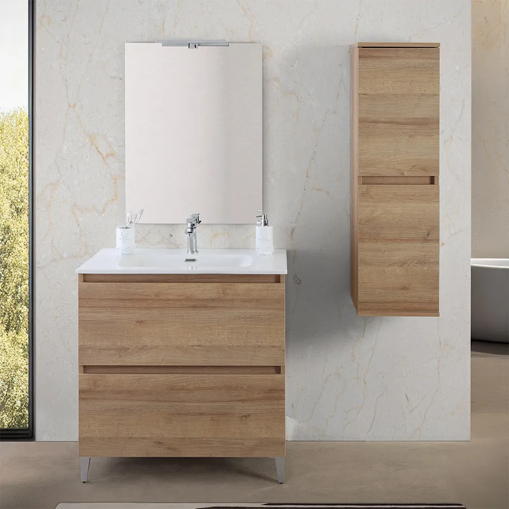 foto del prodotto mobile bagno a terra 80 cm rovere africa con cassetti soft-close kleo