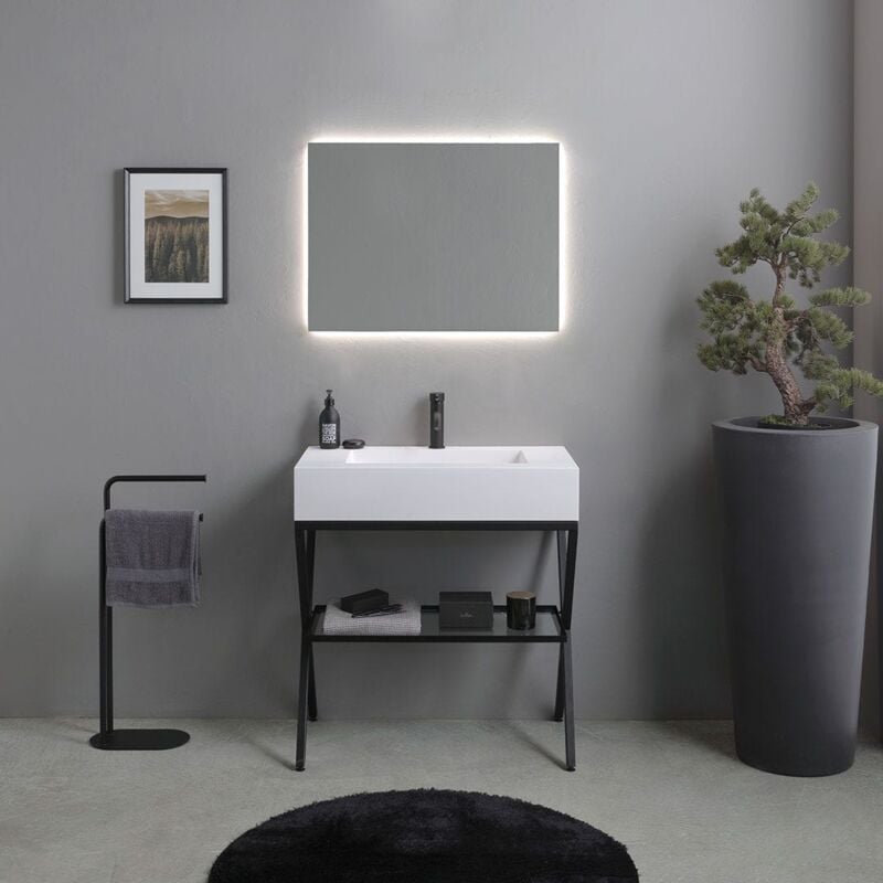 foto del prodotto mobile bagno a terra 80cm con cavalletto in metallo e mensola in vetro manchester