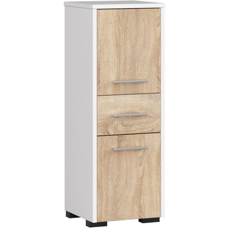 foto del prodotto mobile bagno akord bianca 30 cm 2 ante 1 cassetto inserto frontale sonoma quercia 30x30x85 cm