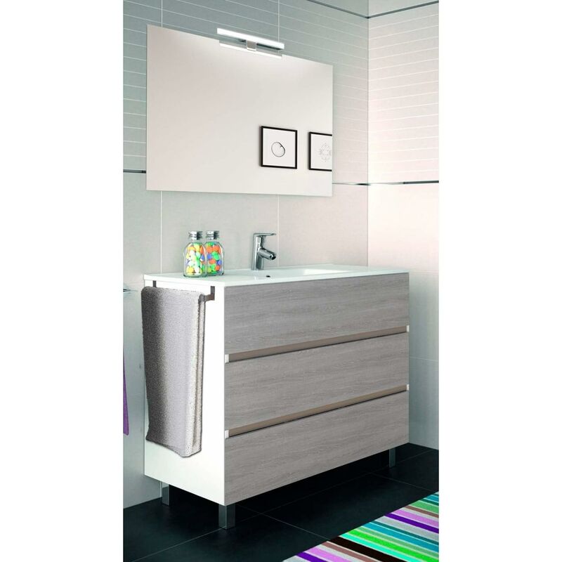 foto del prodotto mobile bagno arae con lavabo, specchio e portasciugamani 100cm combi bianco e grigio