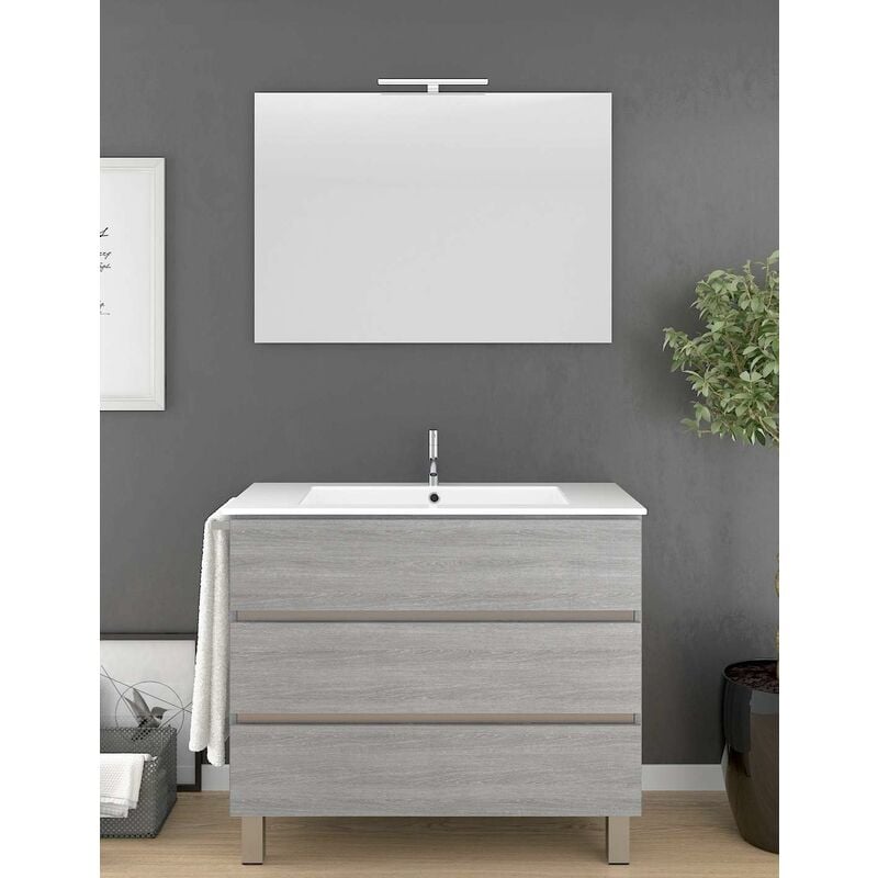foto del prodotto mobile bagno arae con lavabo, specchio e portasciugamani 100cm grigio cenere