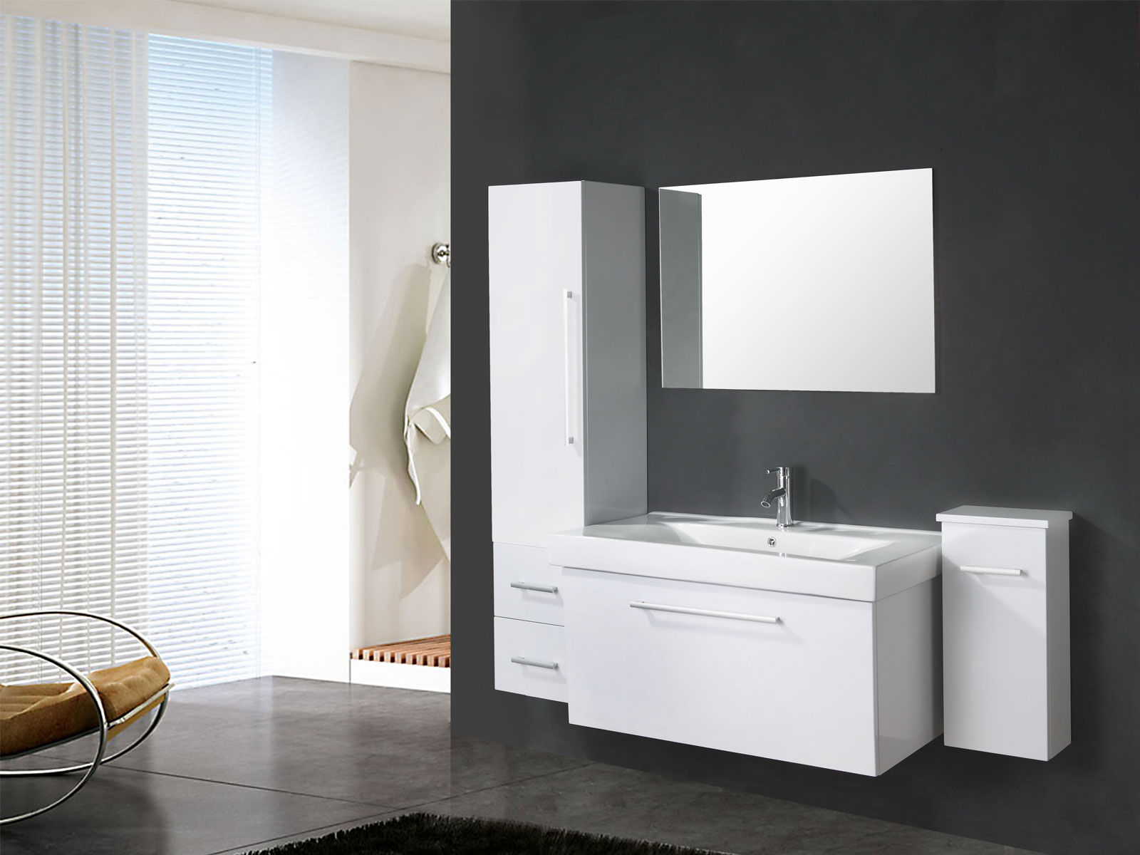 foto del prodotto mobile bagno bianco 100 cm lavabo e colonne inclusi white london