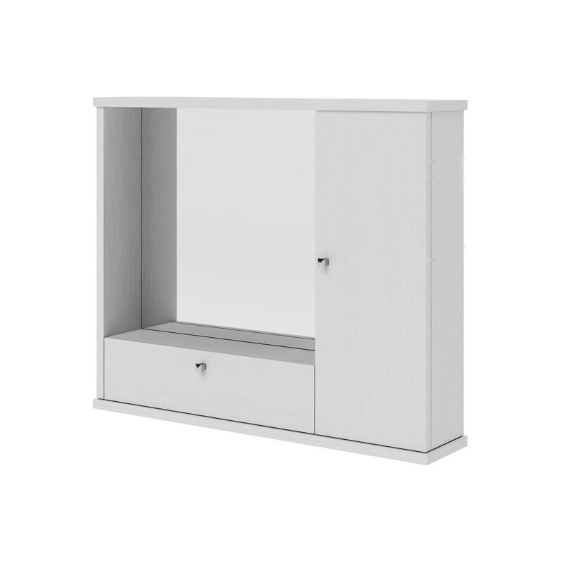 foto del prodotto mobile bagno bianco frassinato con specchio e luce,