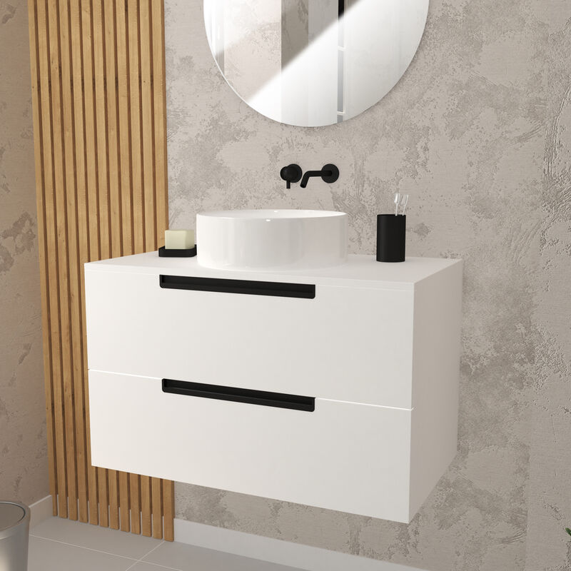 foto del prodotto mobile bagno bianco laccato 80 cm 2 cassetti lavabo rotondo bianco 36 cm jazz