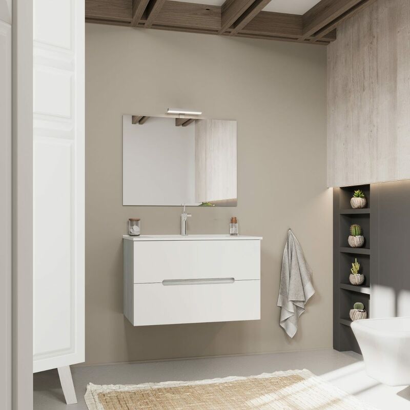foto del prodotto mobile bagno bianco opaco 80cm con laterali quercia grigio magnolia