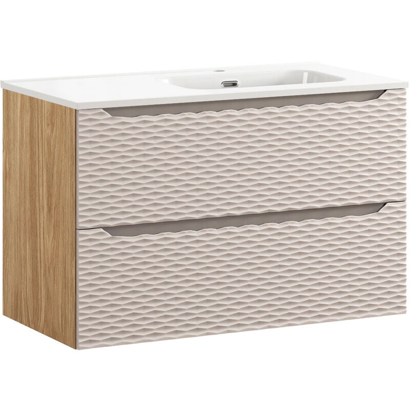 foto del prodotto mobile bagno con lavabo elora beige e marrone droite