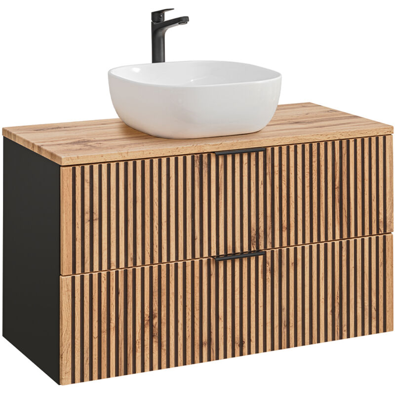 foto del prodotto mobile bagno con lavabo gaia marrone e nero 100cm