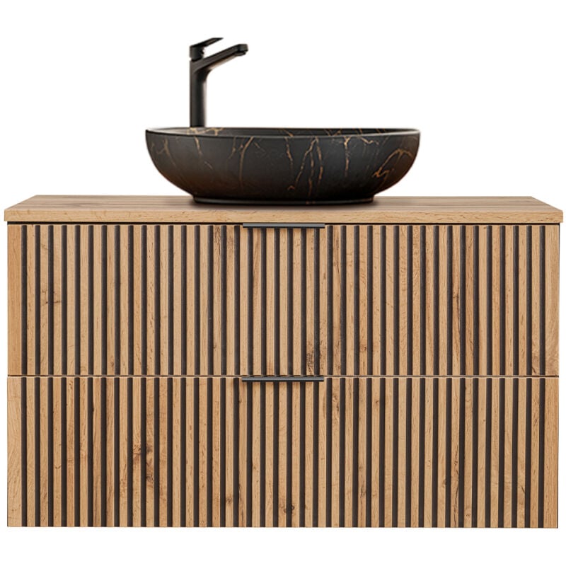 foto del prodotto mobile bagno con lavabo gaia marrone e nero 100cm