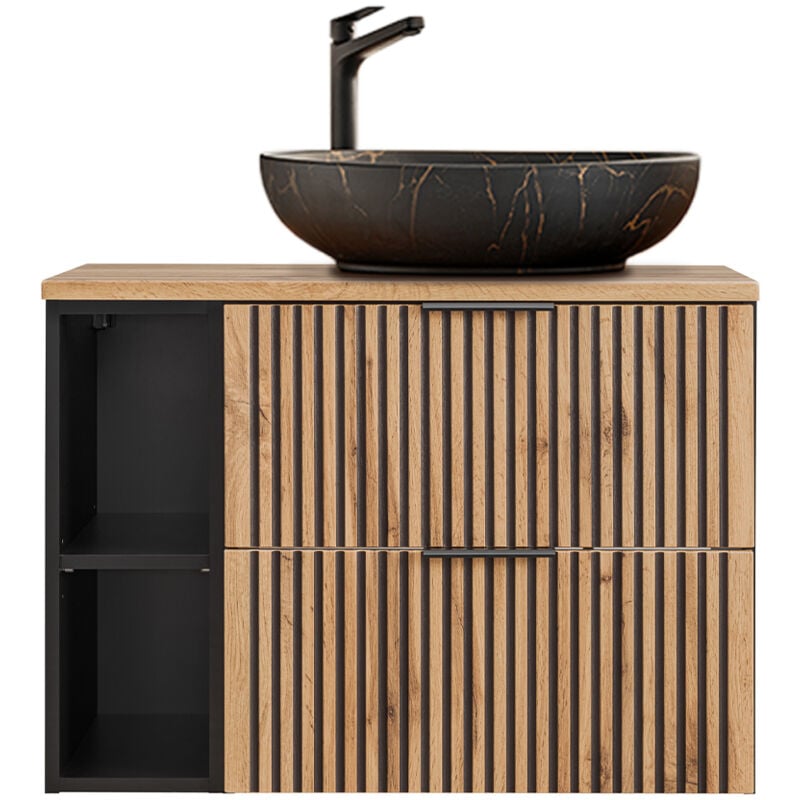 foto del prodotto mobile bagno con lavabo gaia marrone e nero 80cm
