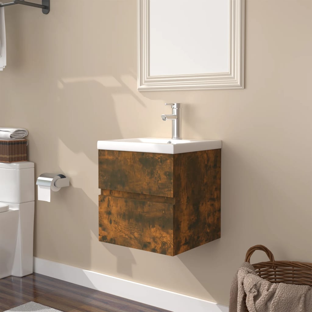 foto del prodotto mobile bagno con lavabo integrato rovere fumo legno multistrato cod mxl 67946
