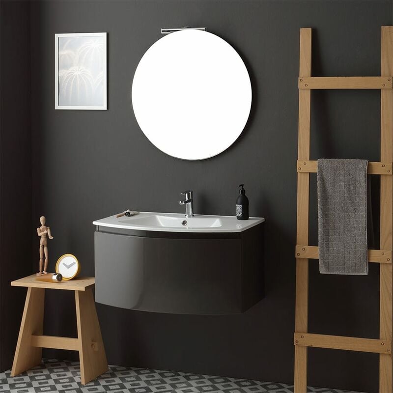 foto del prodotto mobile bagno con lavabo sospeso grigio antracite specchio tondo riva