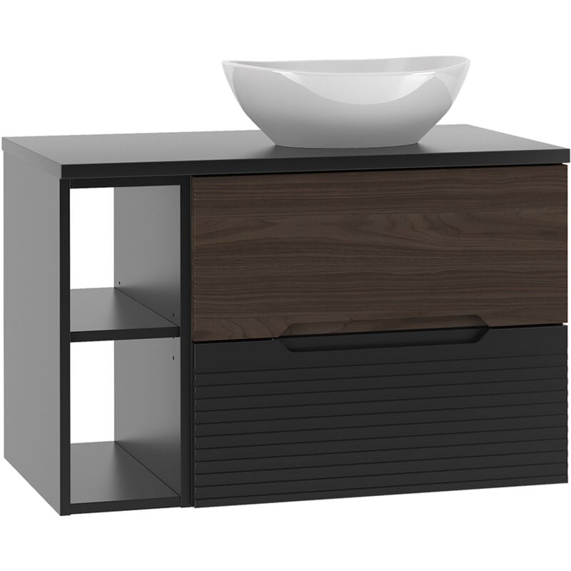foto del prodotto mobile bagno con lavabo sylla nero e marrone 80cm