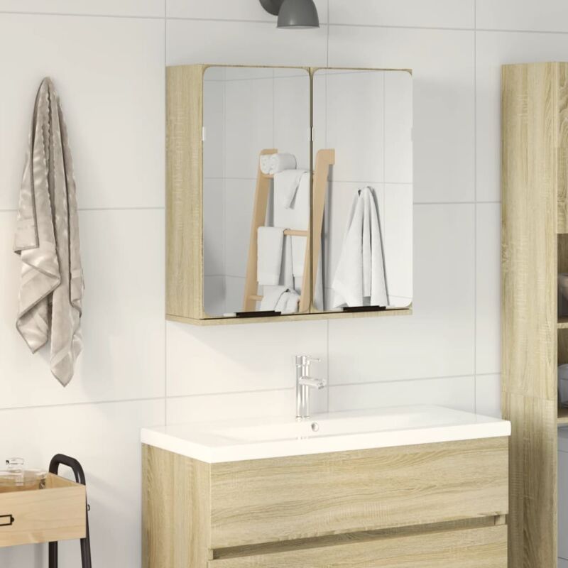 foto del prodotto mobile bagno con specchio rovere sonoma 64,5x20x66,5 truciolato vidaxl