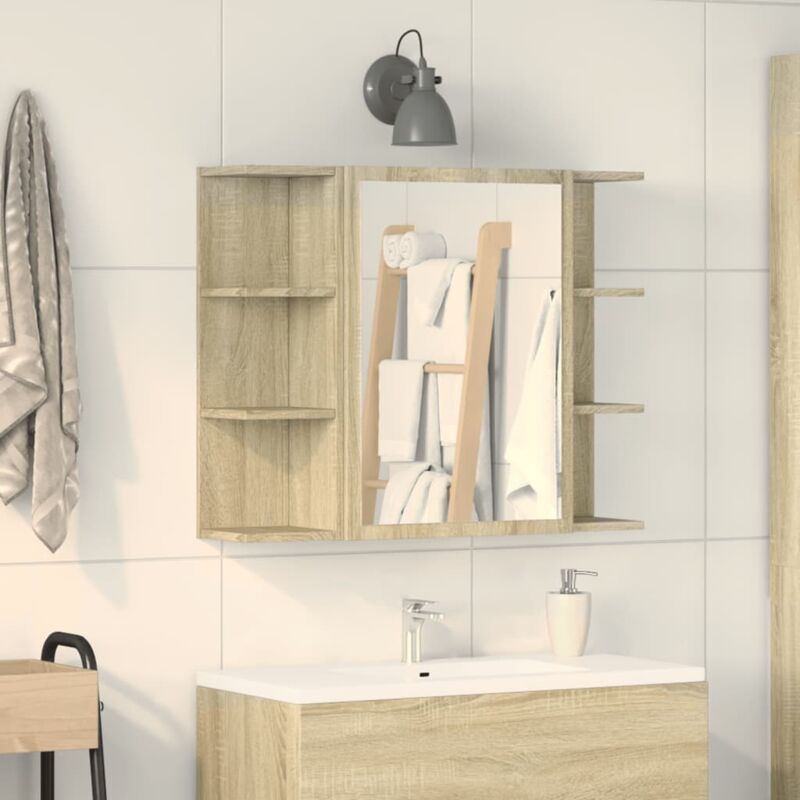 foto del prodotto mobile bagno con specchio rovere sonoma 80x20,5x64 multistrato vidaxl