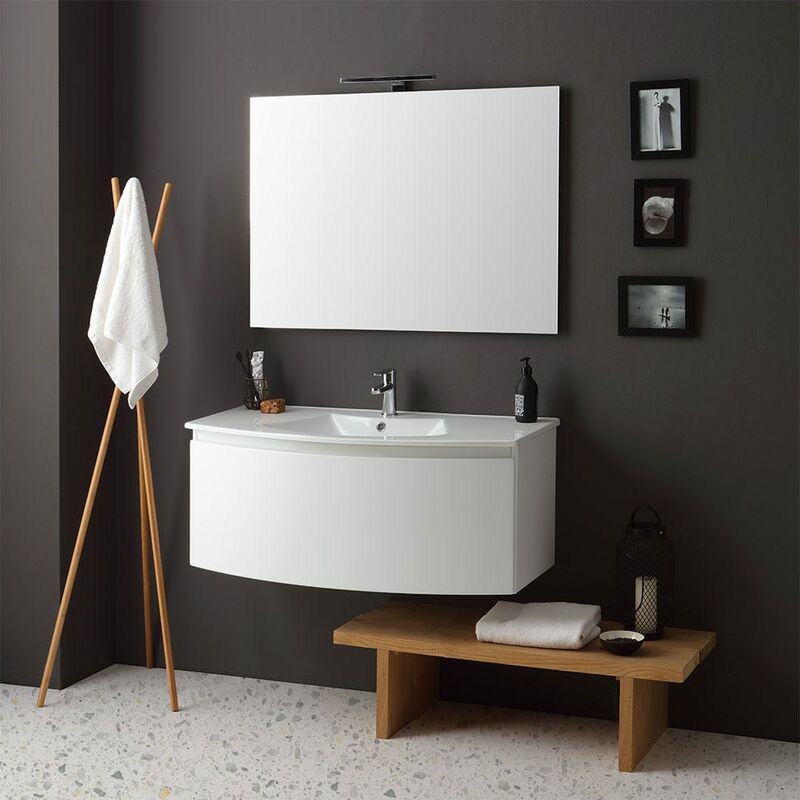 foto del prodotto mobile bagno curvo sospeso cm102 bianco lavabo e specchio riva