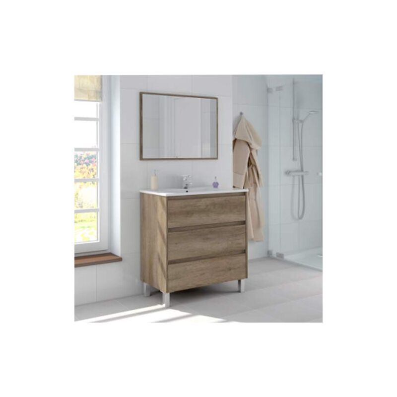 foto del prodotto mobile bagno dakota con tre cassettoni in rovere. mobili