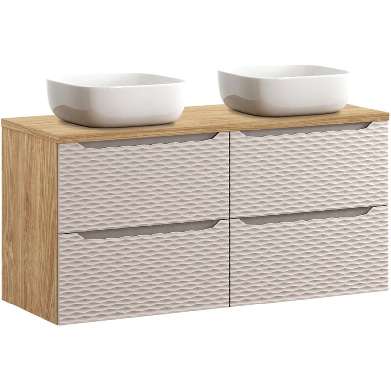 foto del prodotto mobile bagno doppio lavabo elora beige e marrone 120cm