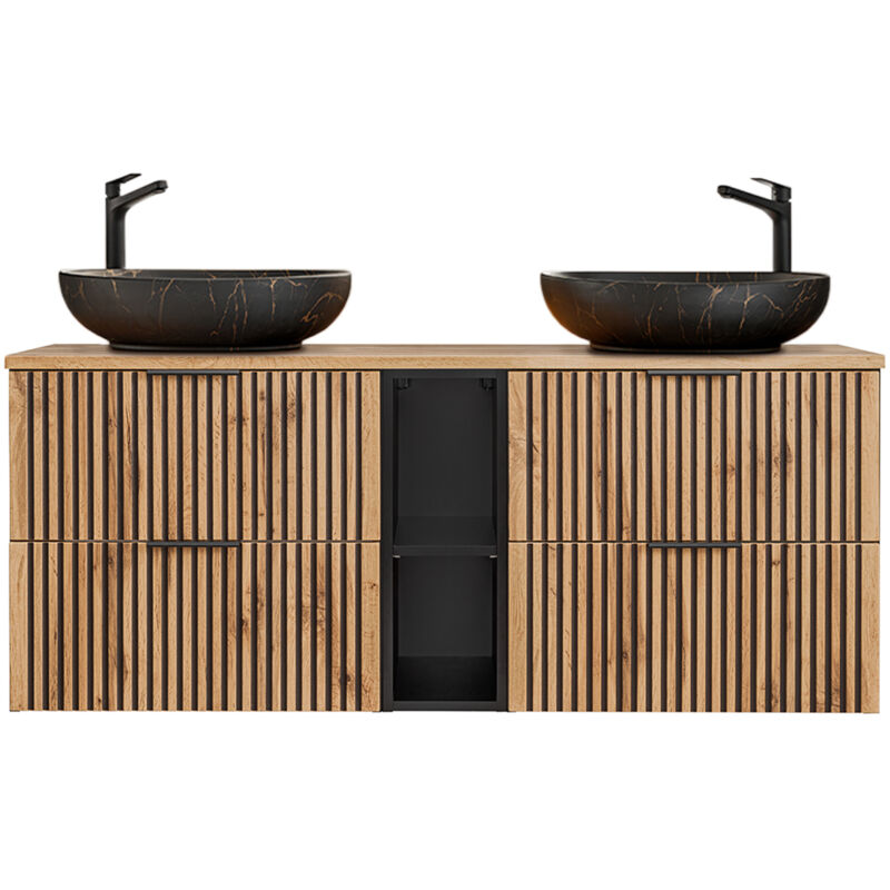 foto del prodotto mobile bagno doppio lavabo gaia marrone e nero 140cm