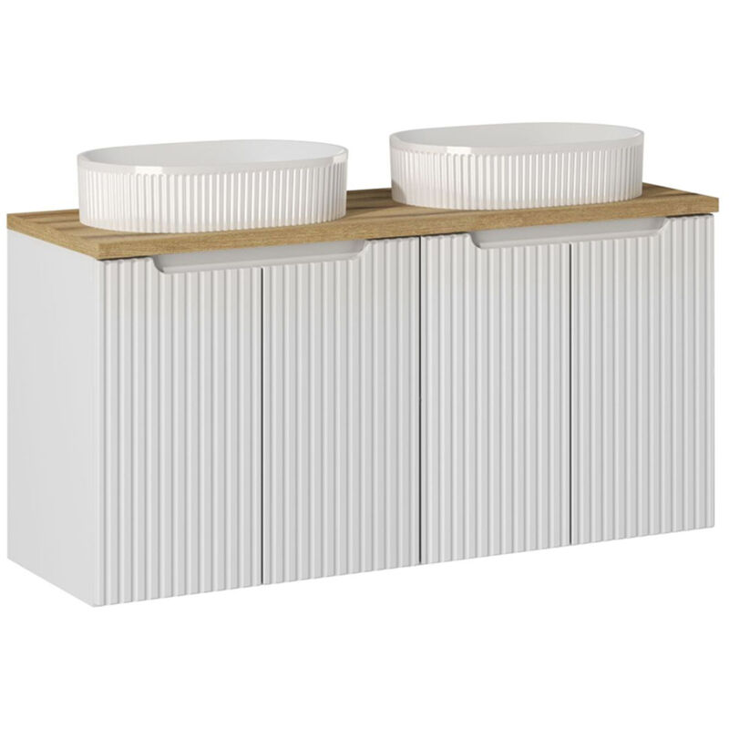 foto del prodotto mobile bagno doppio lavabo riva bianco e marrone 120cm