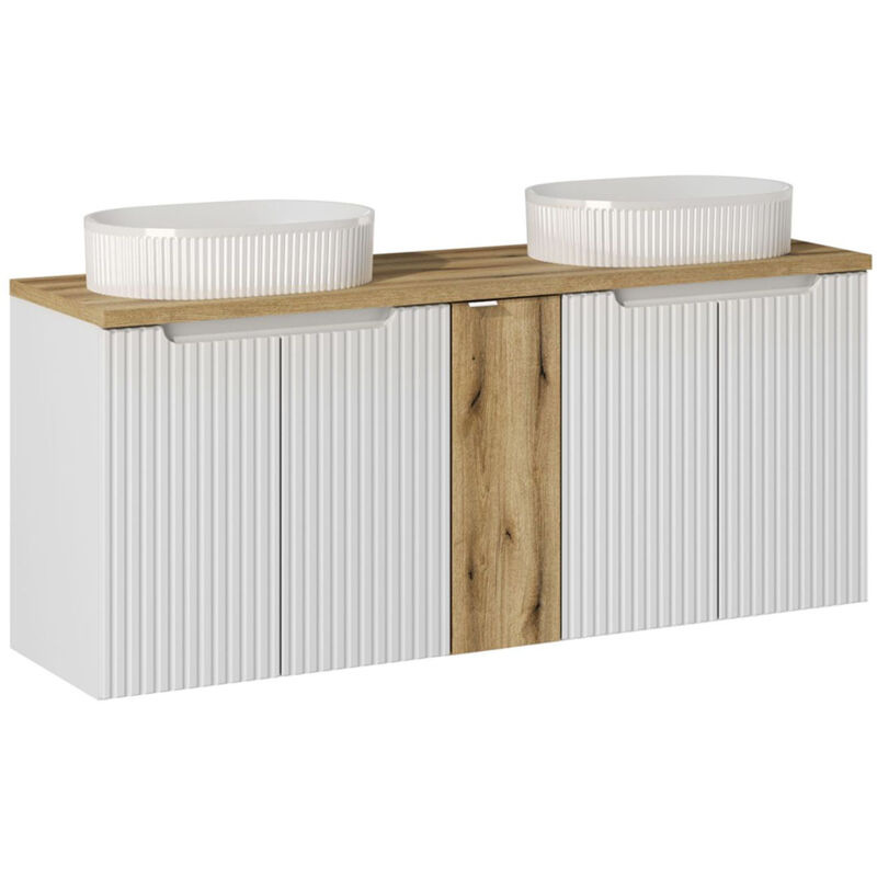 foto del prodotto mobile bagno doppio lavabo riva bianco e marrone 140cm