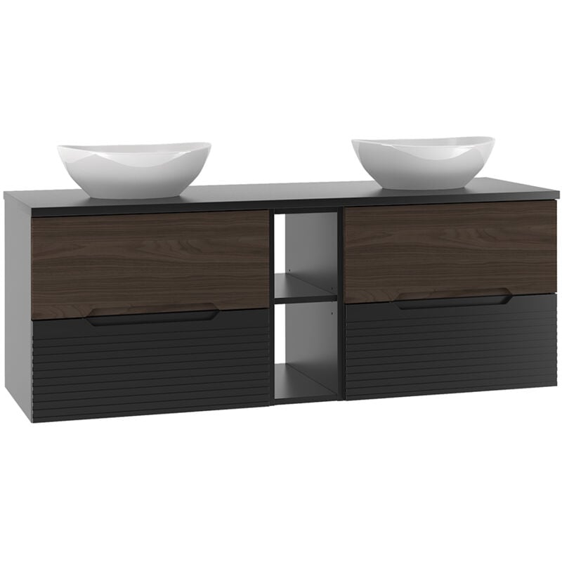 foto del prodotto mobile bagno doppio lavabo sylla nero e marrone 140cm