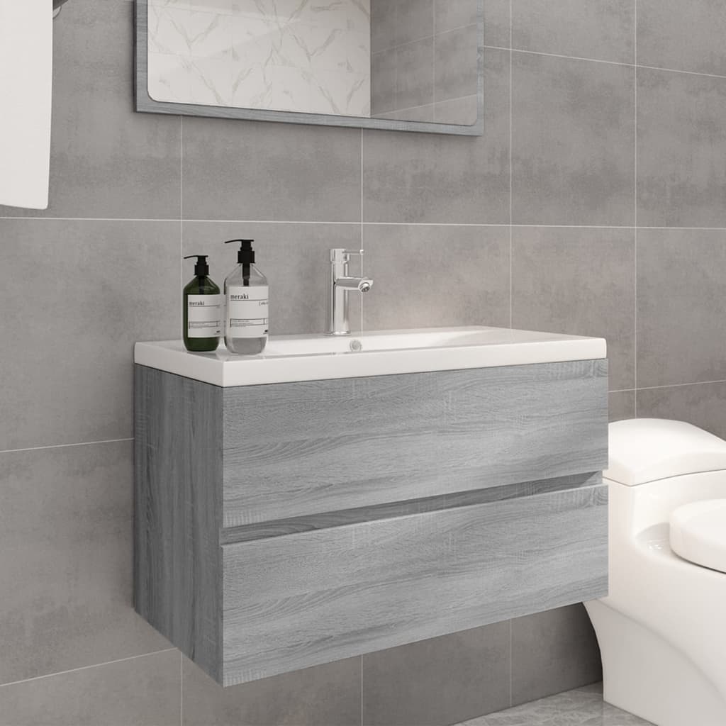 foto del prodotto mobile bagno e lavabo integrato grigio sonoma legno multistrato