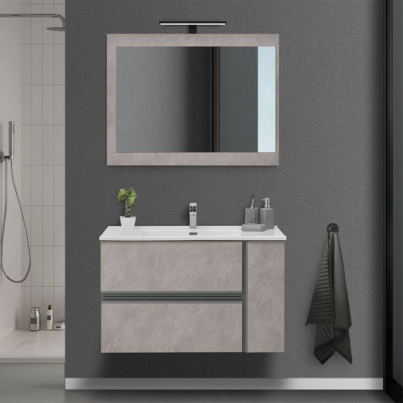 foto del prodotto mobile bagno effetto pietra beige da 90 cm sospeso