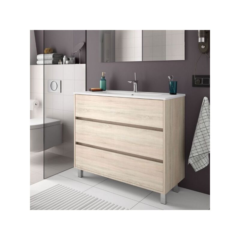 foto del prodotto mobile bagno elmas100 con lavabo rovere caledonia 3 cassetti 100x45x86h