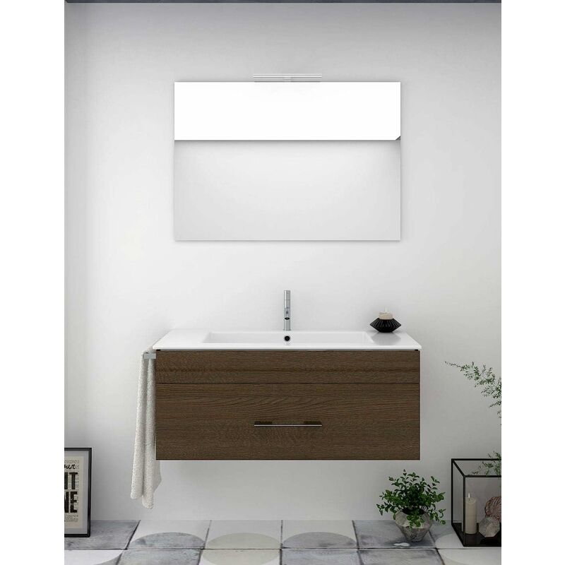 foto del prodotto mobile bagno enif con lavabo, specchio e portasciugamani 60cm marrone