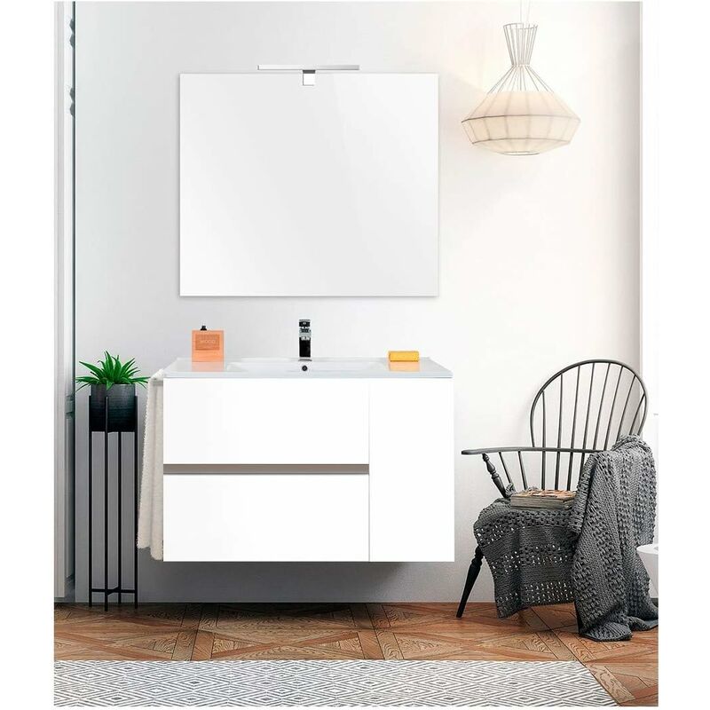 foto del prodotto mobile bagno gea con lavabo, specchio e portasciugamani 60cm bianco