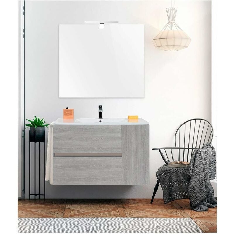 foto del prodotto mobile bagno gea con lavabo, specchio e portasciugamani 80cm grigio cenere