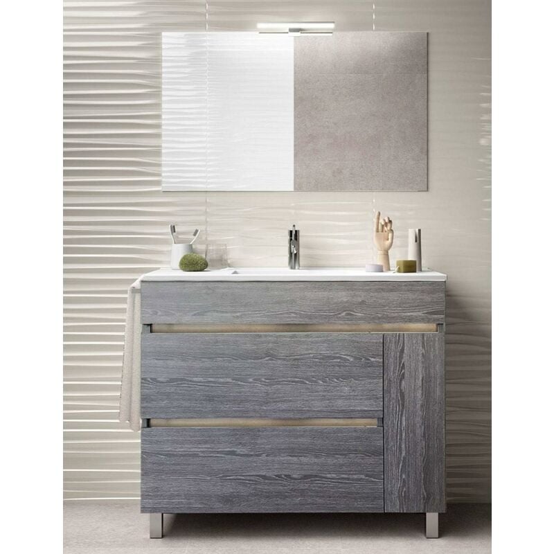 foto del prodotto mobile bagno hemera con lavabo, specchio e portasciugamani 80cm grigio cenere