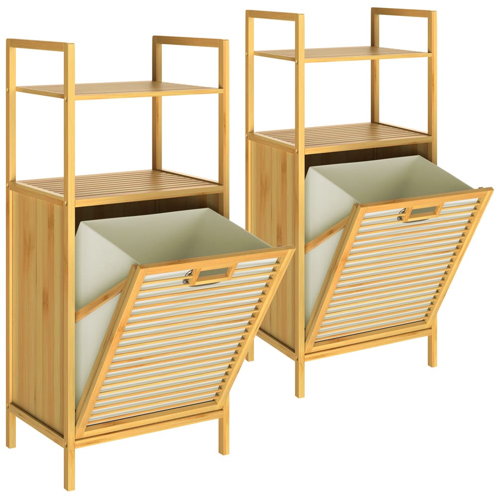 foto del prodotto mobile bagno in bamboo 2in1 cesto portabiancheria 35l