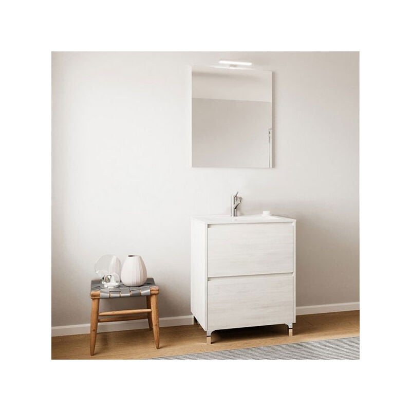 foto del prodotto mobile bagno lisbona rovere bianco, completo di lavabo,